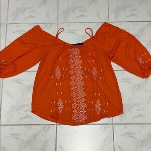 Blue Rain Vibrant Orange Blouse with White Accents